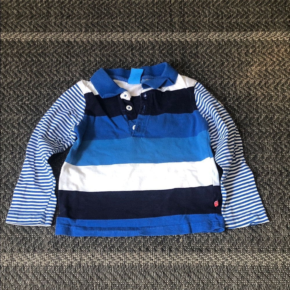 Long-Sleeve Striped Polo Shirt - Blue & White